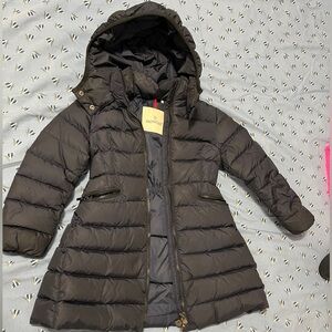 Moncler Long Down Jacket - Girls Size 5 Dark Bluee